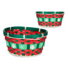 CESTO BAMBU TRANÇADO NATAL OVAL VERMELHO VERDE