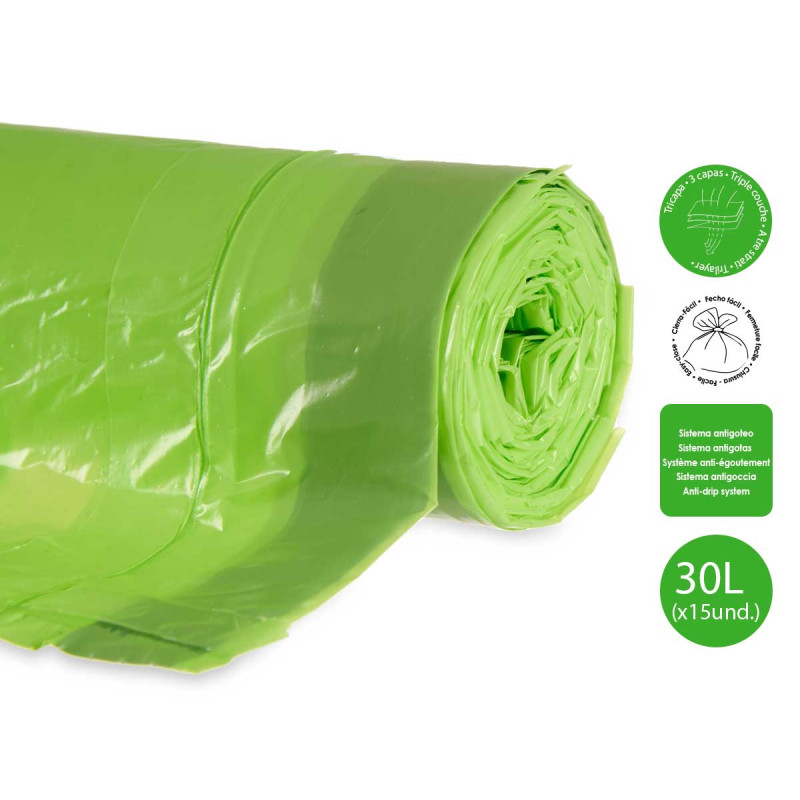 SACO LIXO PERFUMADO 30L 15 UNIDS VERDE  