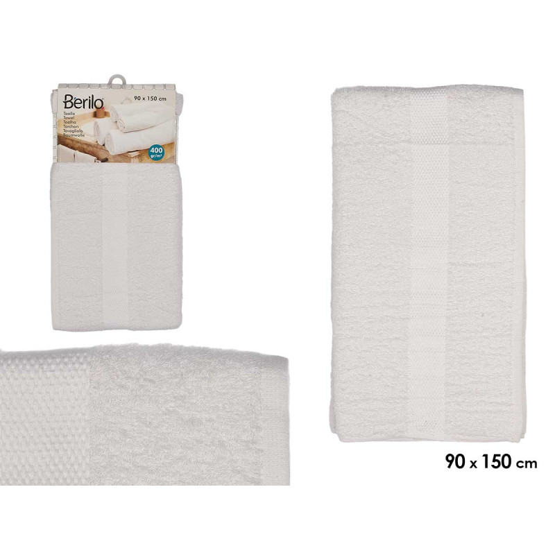 SERVIETTE DE BAIN LISSE 90X150 COULEUR BLANC 