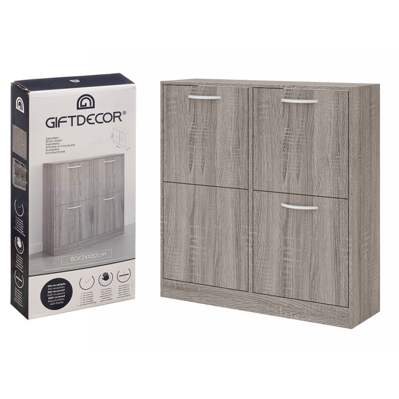 2 STORAGE WOODEN SHOE RACK WITH 4 DOORS, GREY COL