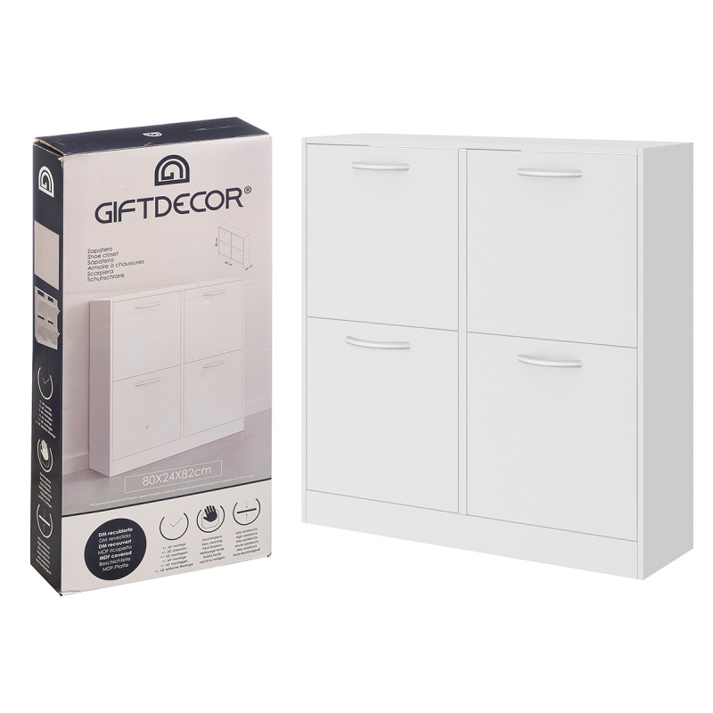 2 STORAGE WOODEN SHOE RACK WITH 4 DOORS WHITE