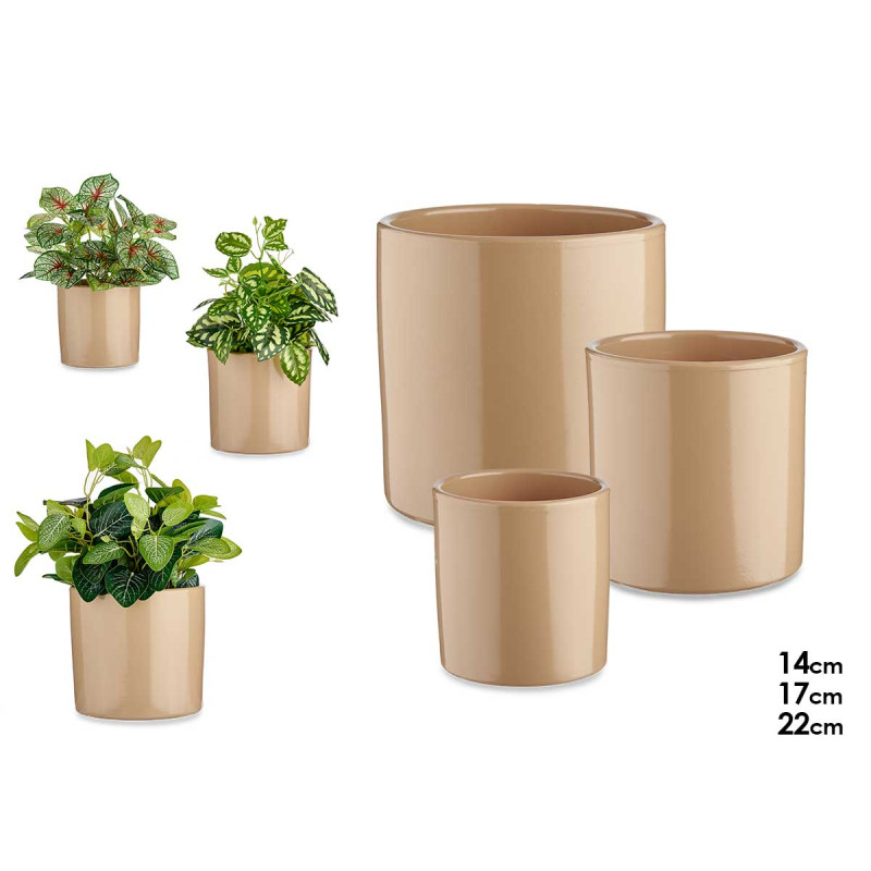 SET 3 VASI CERAMICA CILINDRO 14-17-22CM BEIGE