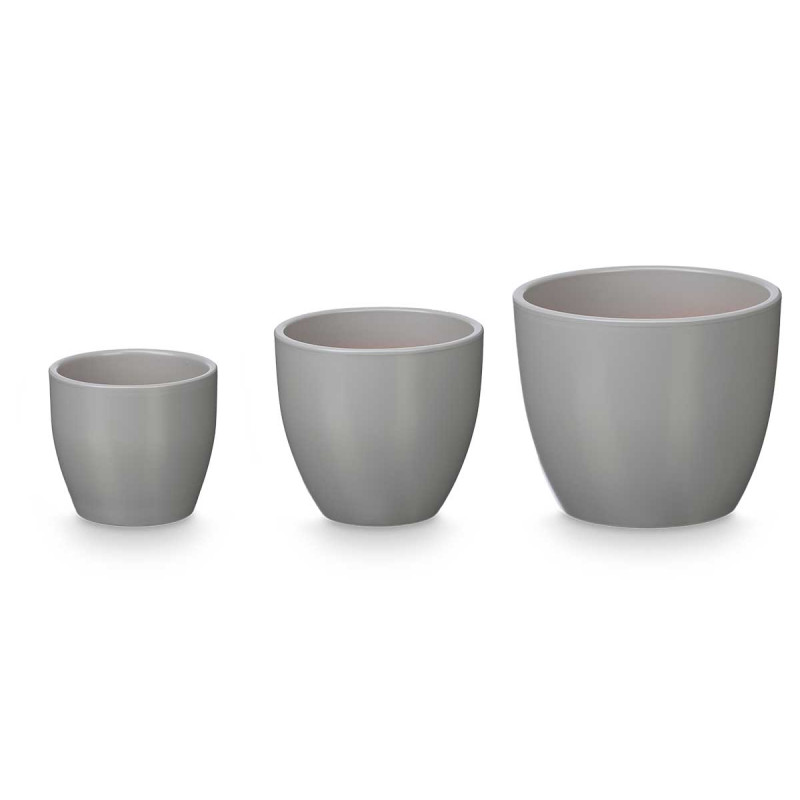 SET 3 MACETAS ABOMBADA 14 17 22CM GRIS MATE