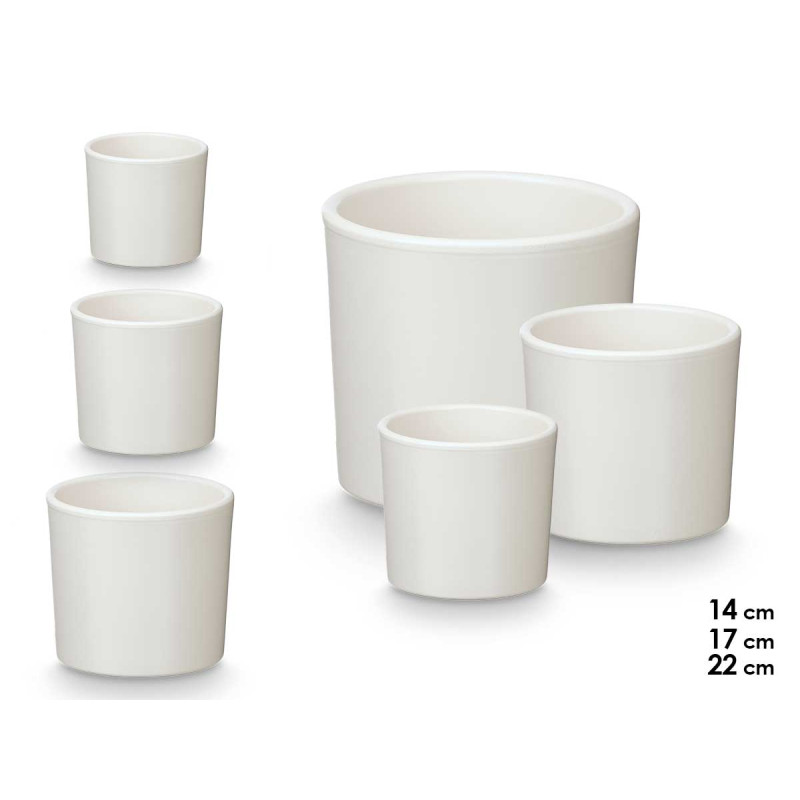 SET 3 MACETAS CILINDRO 14 17 22CM BLANCA MATE