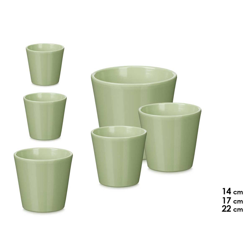 SET 3 CONIC POTS 14 17 22CM MATT MINT 
