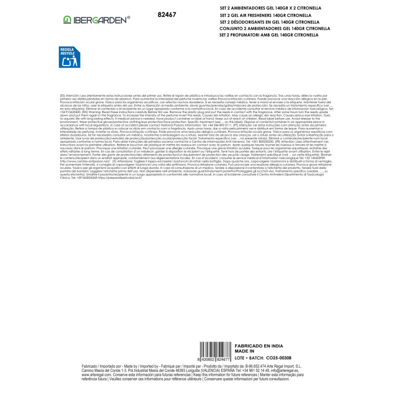 SET 2 GEL AIR FRESHENERS 140GR CITRONELLA