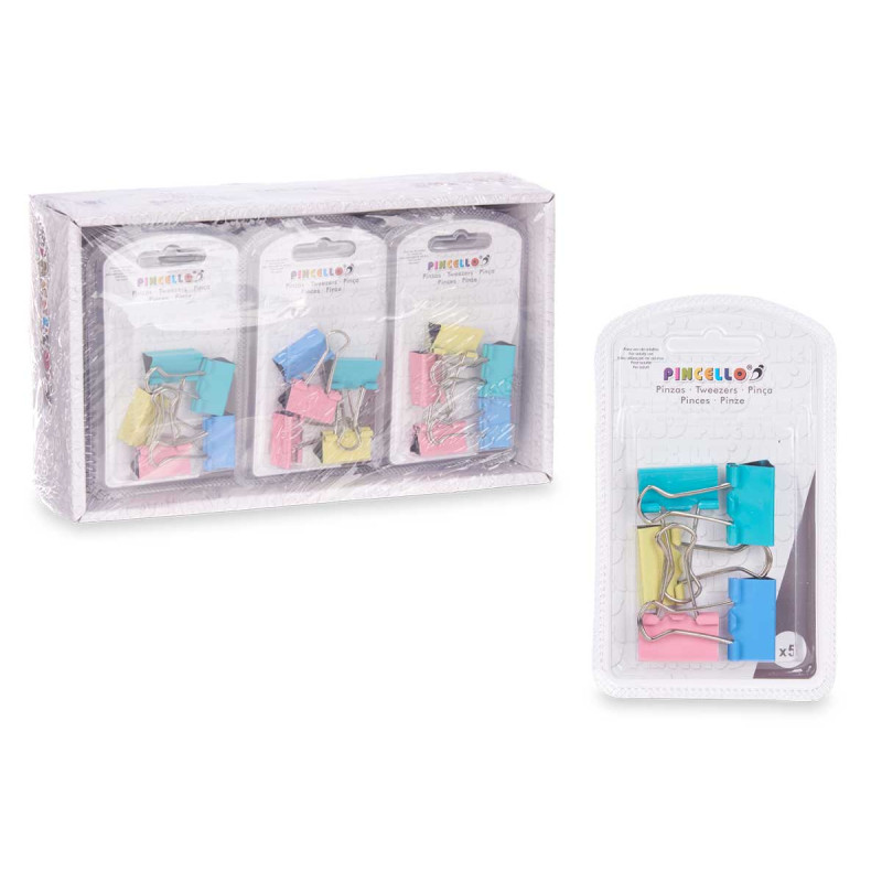 SET 5 BINDER CLIPS PASTEL-COLORED MEDIUM