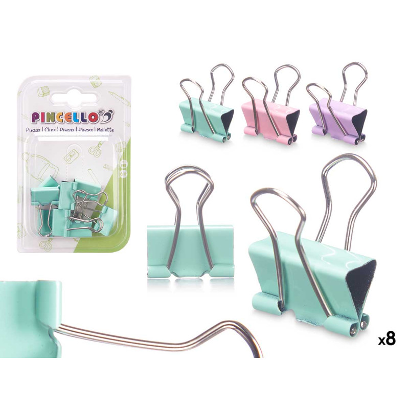 PINCES DOUBLE CLIP 8 PCS ASSORT 3 COULEURS