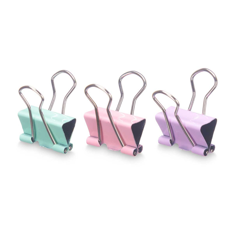 BINDER CLIPS 8 PCS ASSORT 3 COLOURS