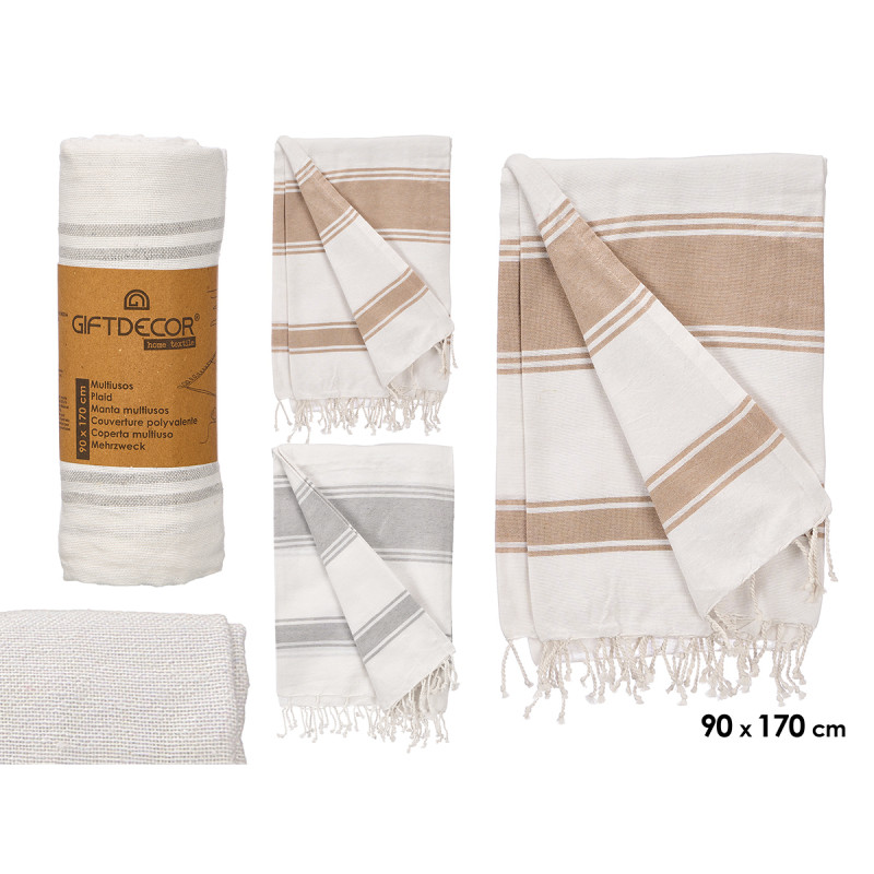 STRIPED SARON ASSORTED IN 2 COLORS BEIGE AND GREY 