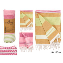 PAREO A RIGHE MISTO 2 COL MARRONE ROSA 90 CM