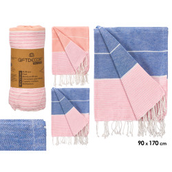 PAREO A RIGHE MISTO 2 COL ROSA BLU 90 CM