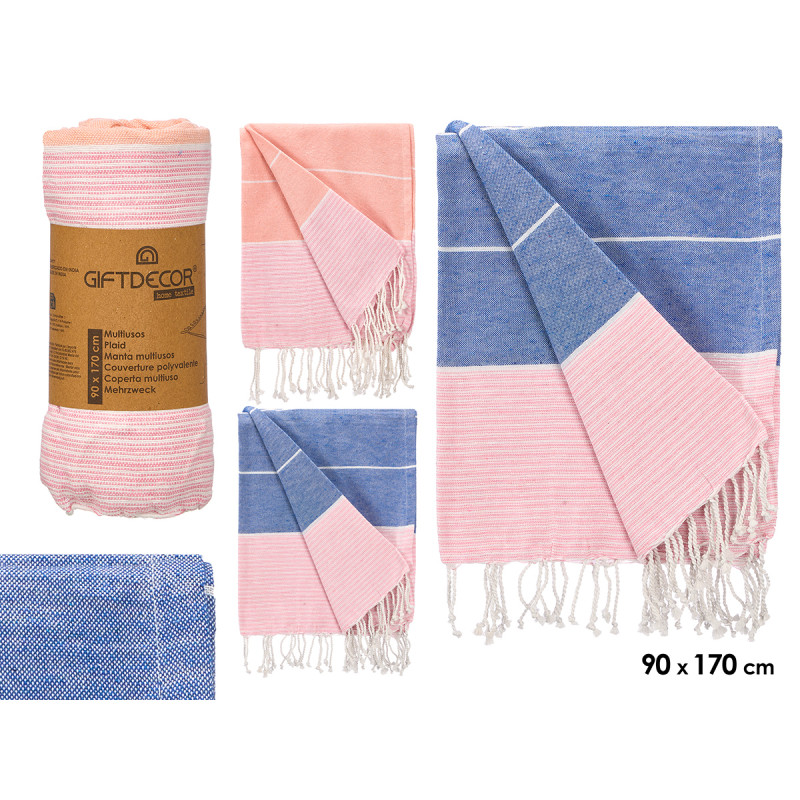 STRIPED SARONG ASSORTED 2 COLORS PINK AND BLUE 90