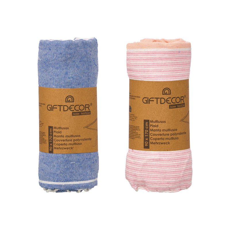 PAREO A RIGHE MISTO 2 COL ROSA BLU 90 CM