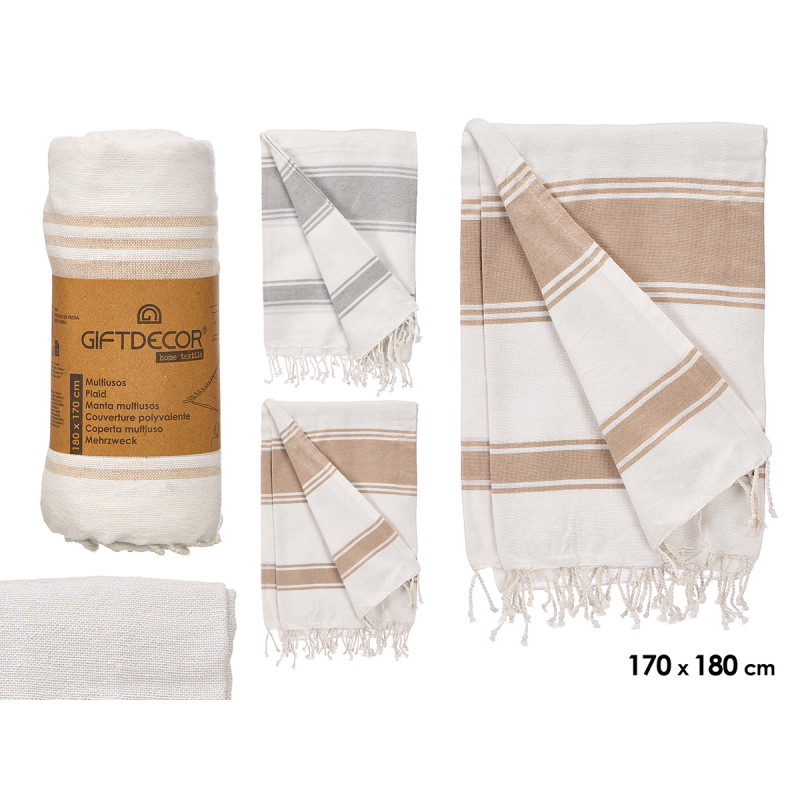 MULTIUSOS RAYAS SURT 2 COLORES BEIGE GRIS 180CM