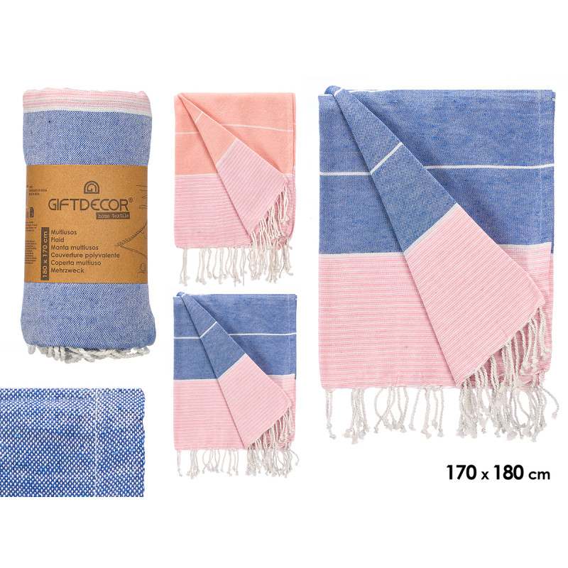PAREO RISCAS SORTIDAS 3 COR ROSA AZUL 180 CM