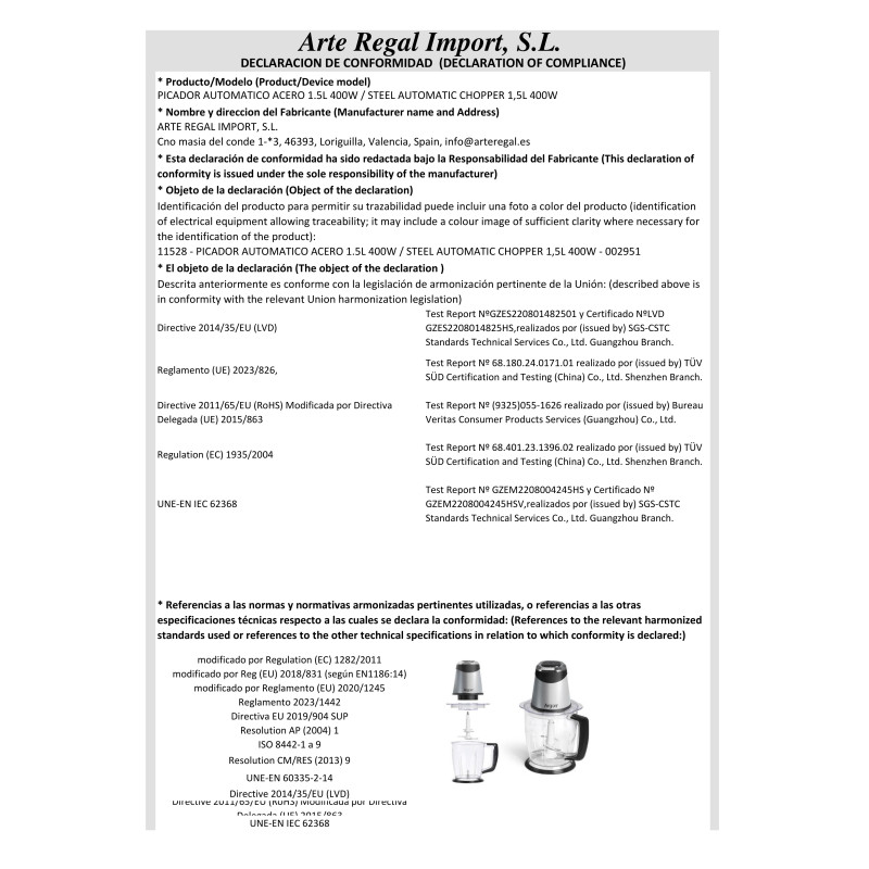 HACHOIR AUTOMATIQUE ACIER 1.5L 400W