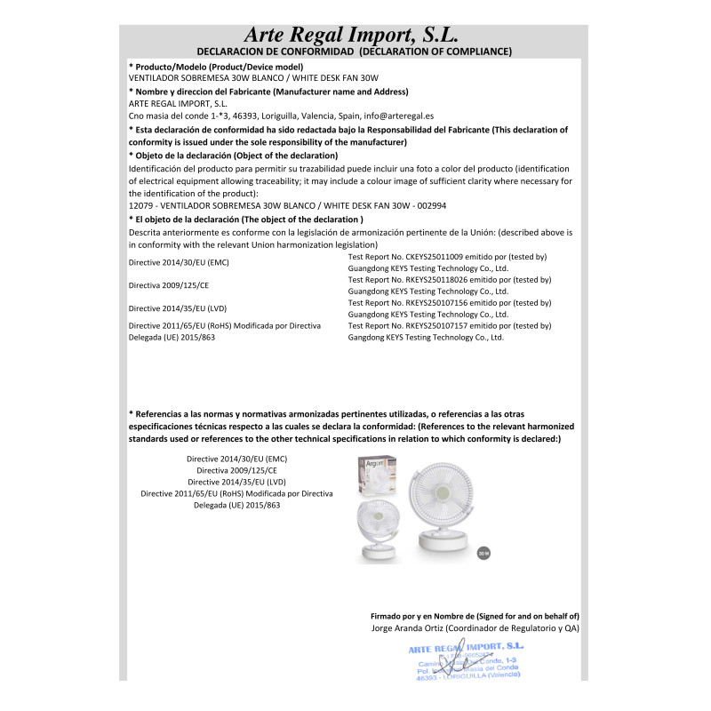 VENTILATORE DA TAVOLO 40W BIANCO