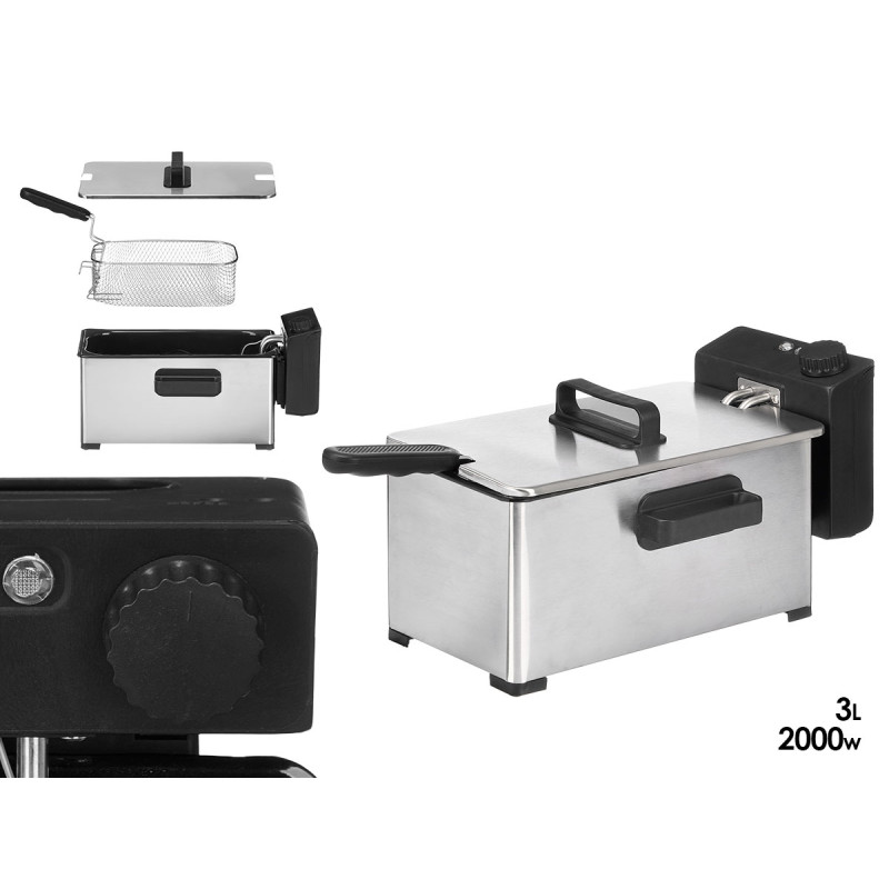 FREIDORA 3L TEFLON ACERO INOXIDABLE 2000W