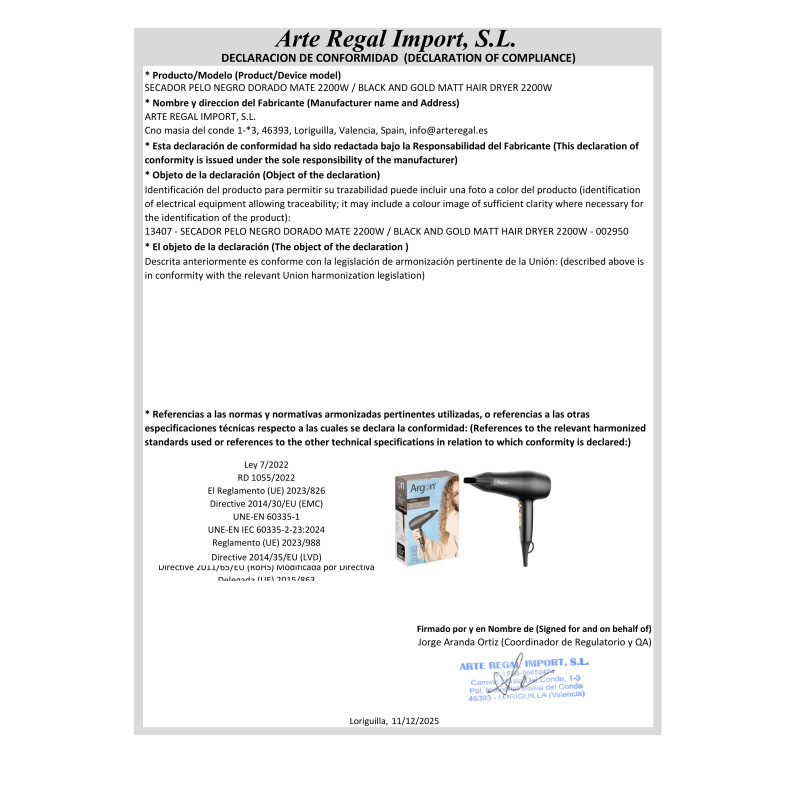 ASCIUGACAPELLI NERO DORATO MATTE  2200W