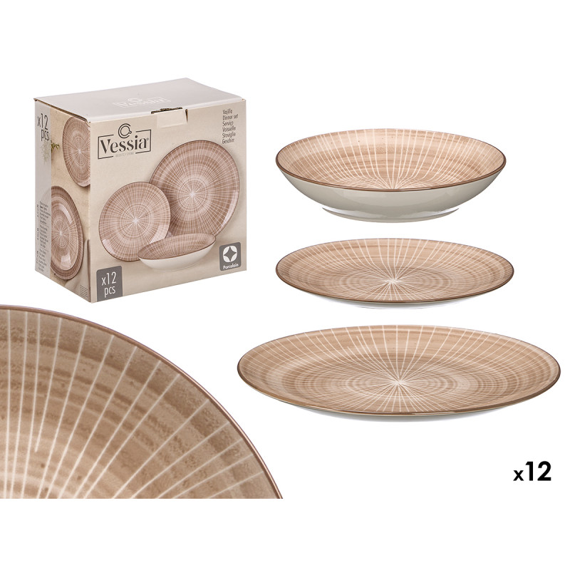 12PCS TABLEWARE STRIPED BROWN