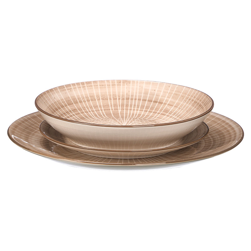 STOVIGLIE 12PZ RIGHE MARRONE