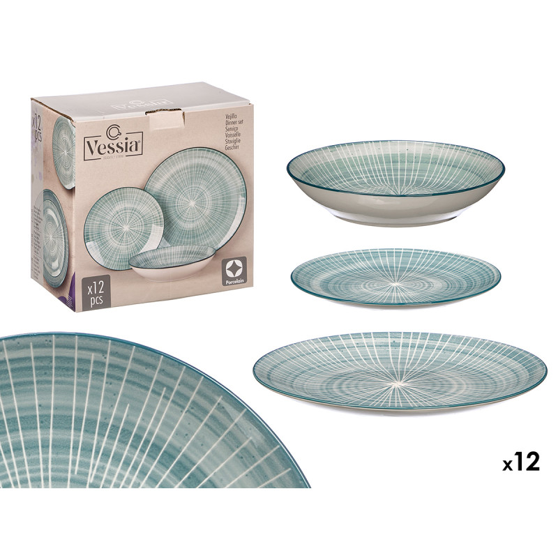 VAJILLA 12PZS RAYAS AZUL