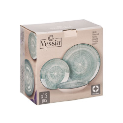 VAISSELLE 12PCS RAYURES BLEU