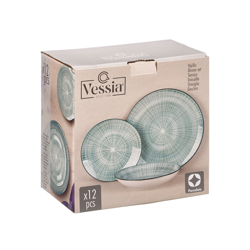 VAISSELLE 12PCS RAYURES BLEU