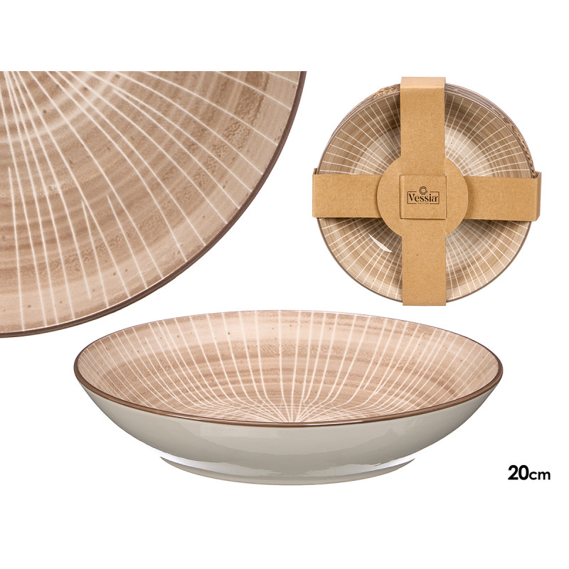 PLATO HONDO RAYAS MARRON 20CM