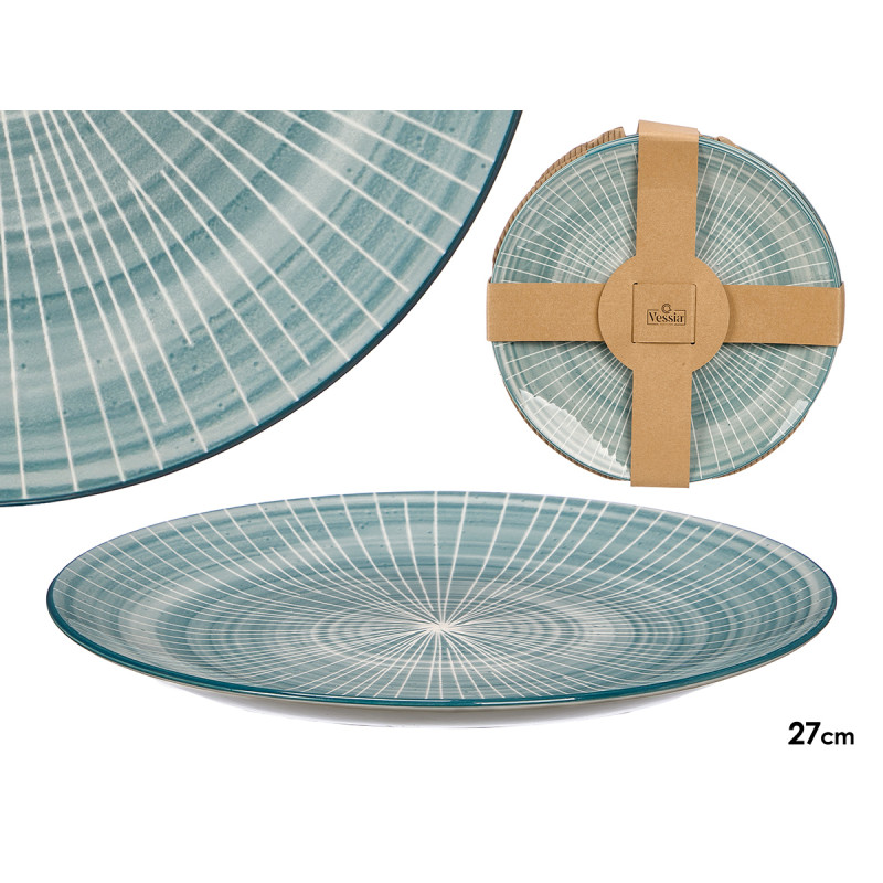 ASSIETTE PLATE RAYURES BLEUES 27CM