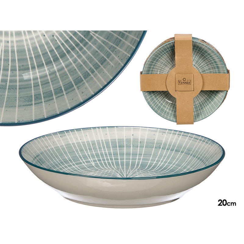 ASSIETTE CREUSE RAYURES BLEUES 20CM