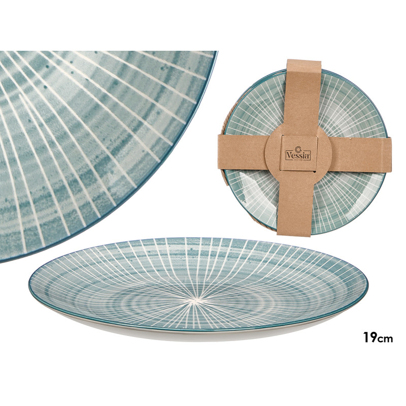 PLATO POSTRE RAYAS AZUL 19CM