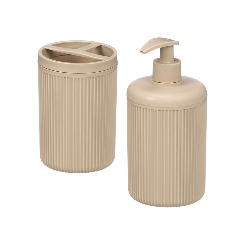 SET DISPENSADOR VASO RAYAS BEIGE