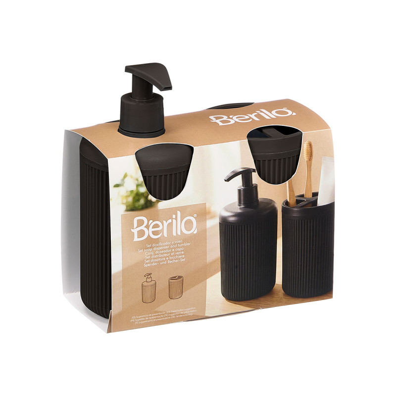 SET DISPENSER BICCHIERE A RIGHE NERO