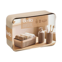 BEIGE STRIPED DISPENSER CUP TRAY SET