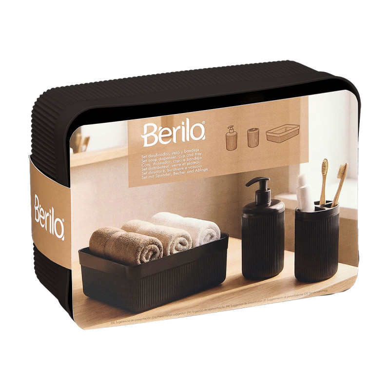 SET DISTRIBUTEUR VERRE PLATEAU RAYURES NOIR