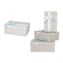 SET 3 CAJAS CARTON RECTANGULAR GRIS CLARO LAZO