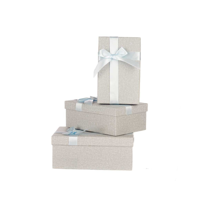 SET 3 CAJAS CARTON RECTANGULAR GRIS CLARO LAZO