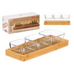 PLATEAU BAMBOU 3 BOLS VERRE