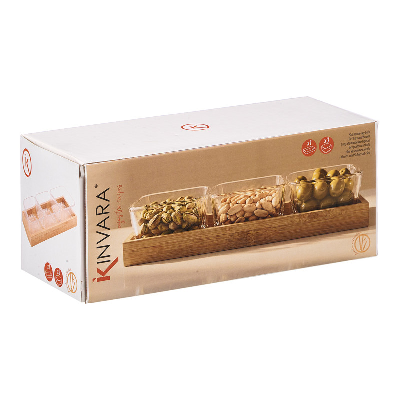 PLATEAU BAMBOU 3 BOLS VERRE