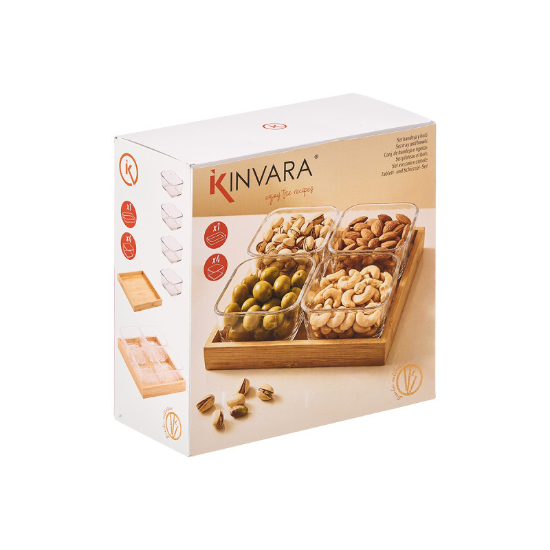 BANDEJA BAMBU 4 TACAS VIDRO