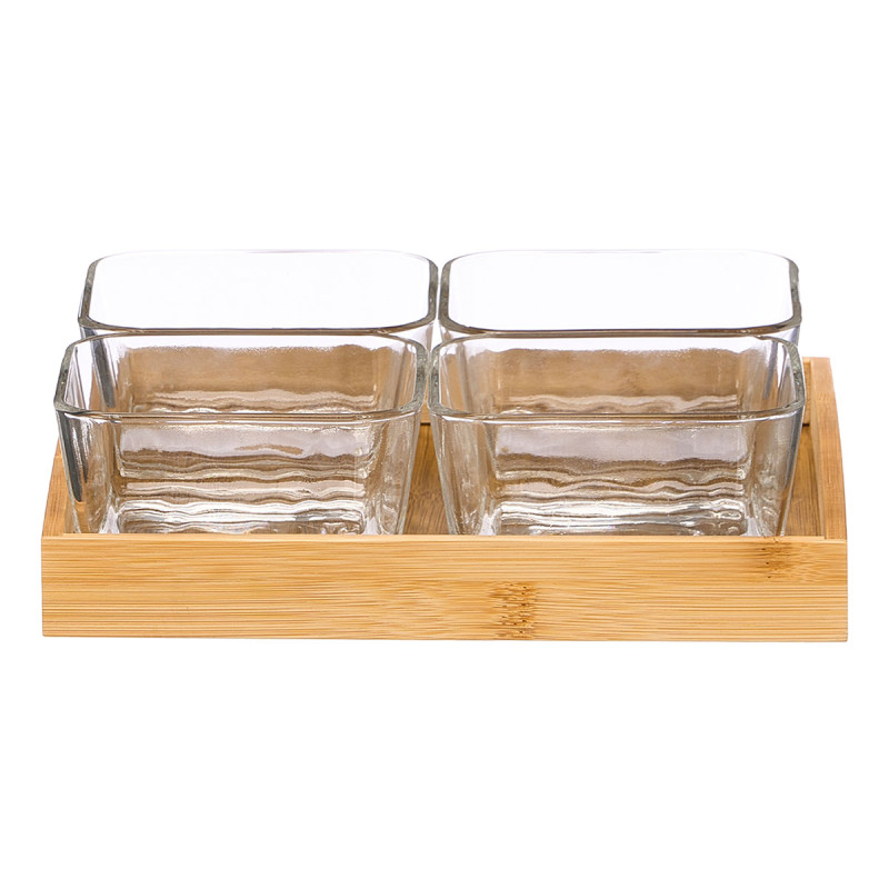 PLATEAU BAMBOU 4 BOLS VERRE