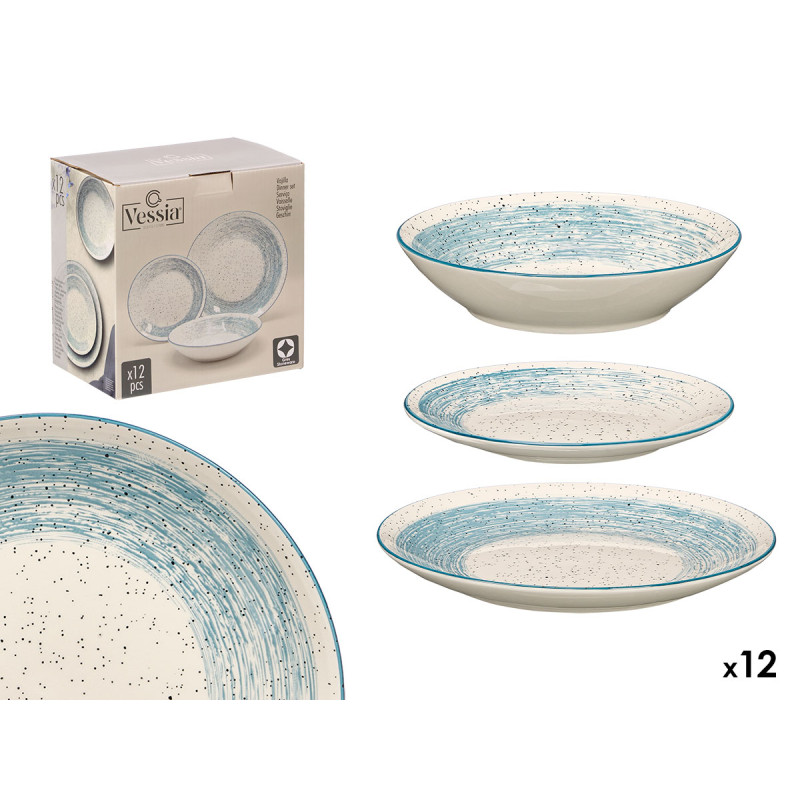 VAISSELLE 12PCS PATINÉE BLEUE