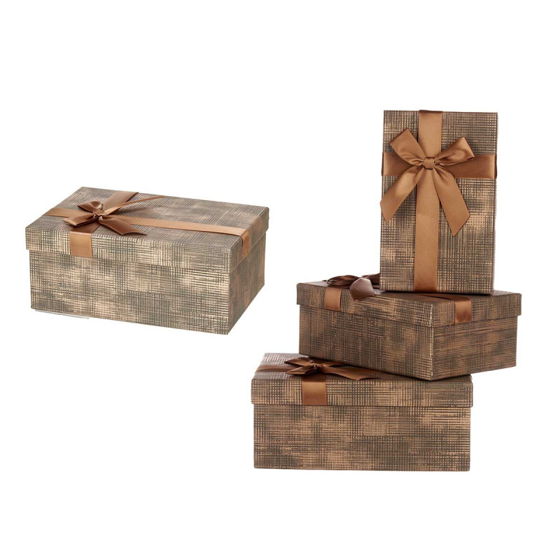 SET 3 CAJAS CARTON RECTANGULAR MARRON RAYAS LAZO