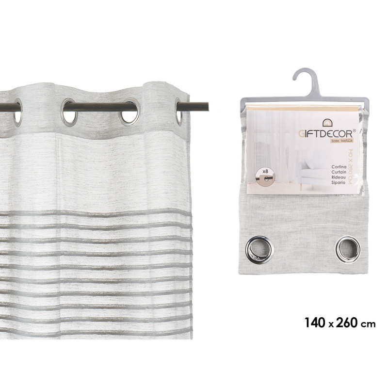 RIDEAU RAYURES PLIES GRIS CLAIRE