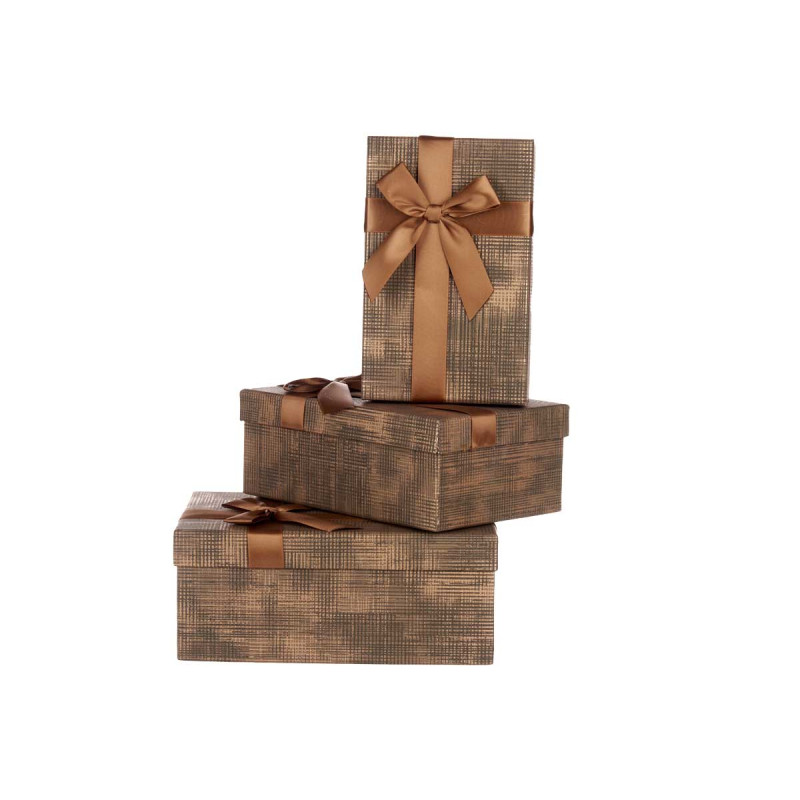 SET 3 CAJAS CARTON RECTANGULAR MARRON RAYAS LAZO