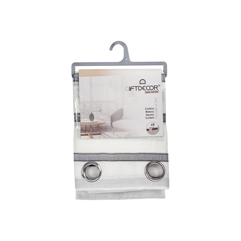 RIDEAU DENTELLE RAYURES GRIS 140X260 CM