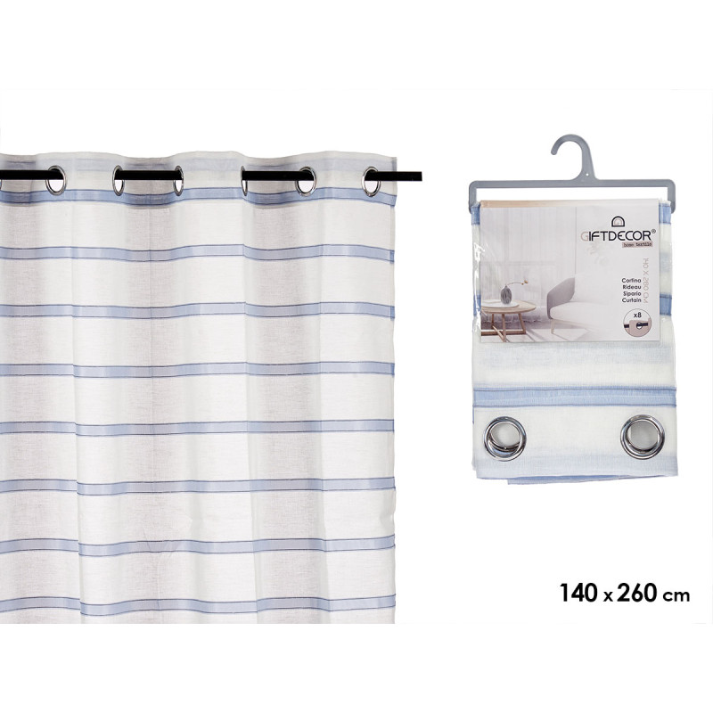 CORTINA VISILLO RAYAS AZUL 140X260 CM