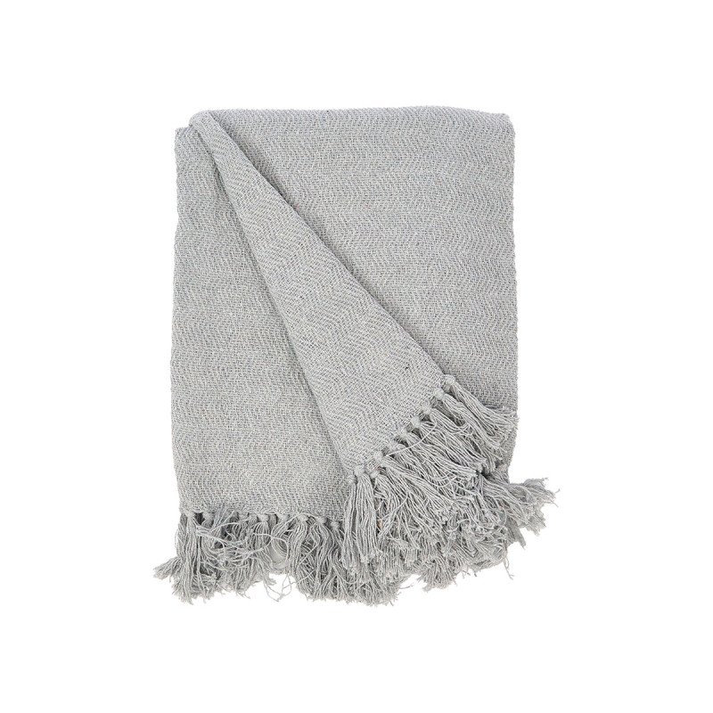 PLAID POLYVALENT POMPON GRIS 120X150CM